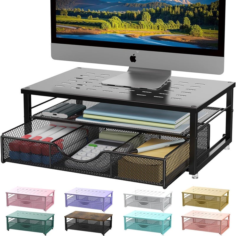 gianotter Computer Monitor Stand Riser, Desk Organizers and Accessories with Drawer, Office Desk Accessories & Workspace Desktop Organizers Storage for Printer Stand (Black) - Image 1